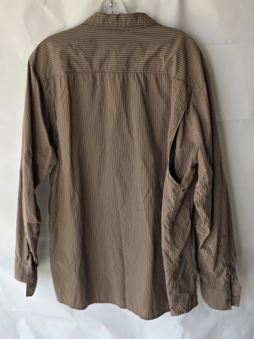 The North Face Men’s Vented Hiking Shirt XL Brown Striped‎ Roll-Tab Nylon
